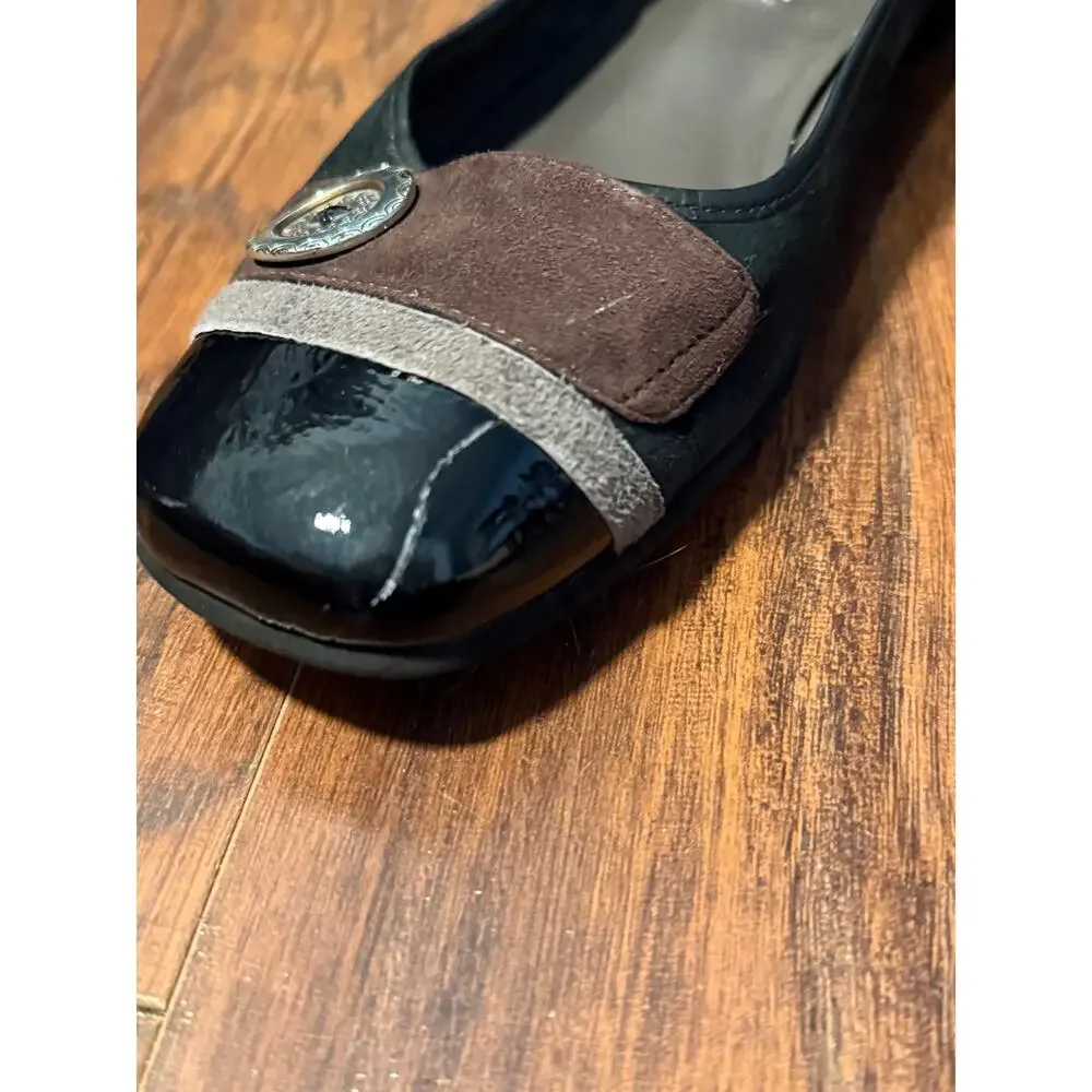 Vintage Brighton Coco Suede Patent Leather Flats - Size 8.5